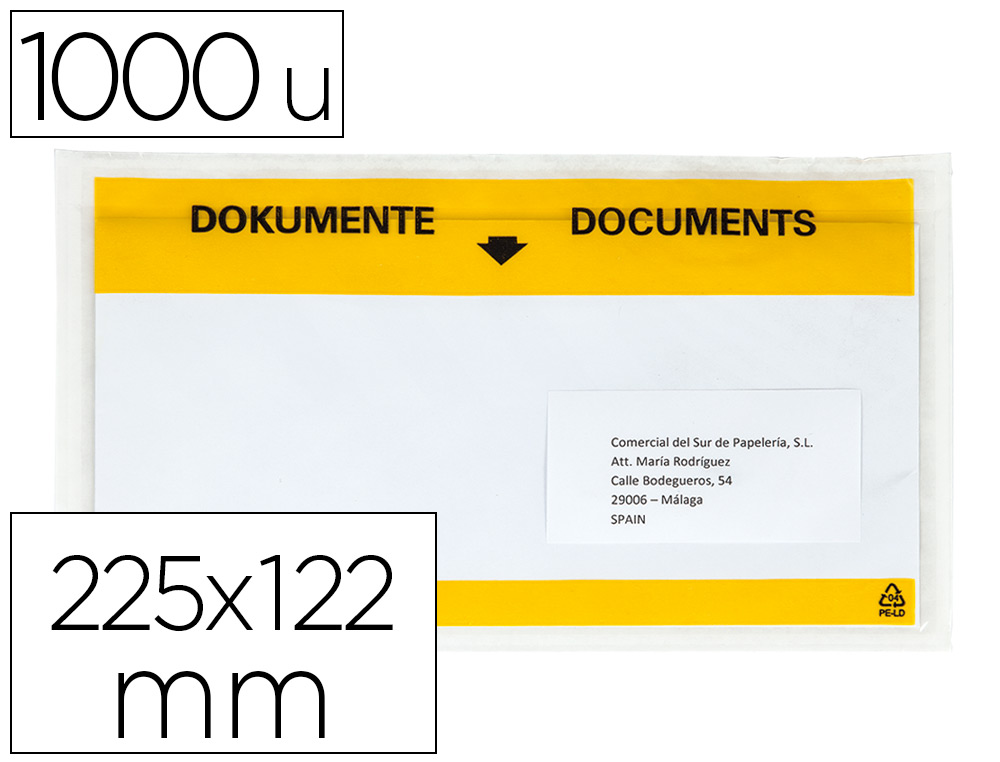 1000 sobres autoadhesivos Q-Connect portadocumentos 225x122 mm.